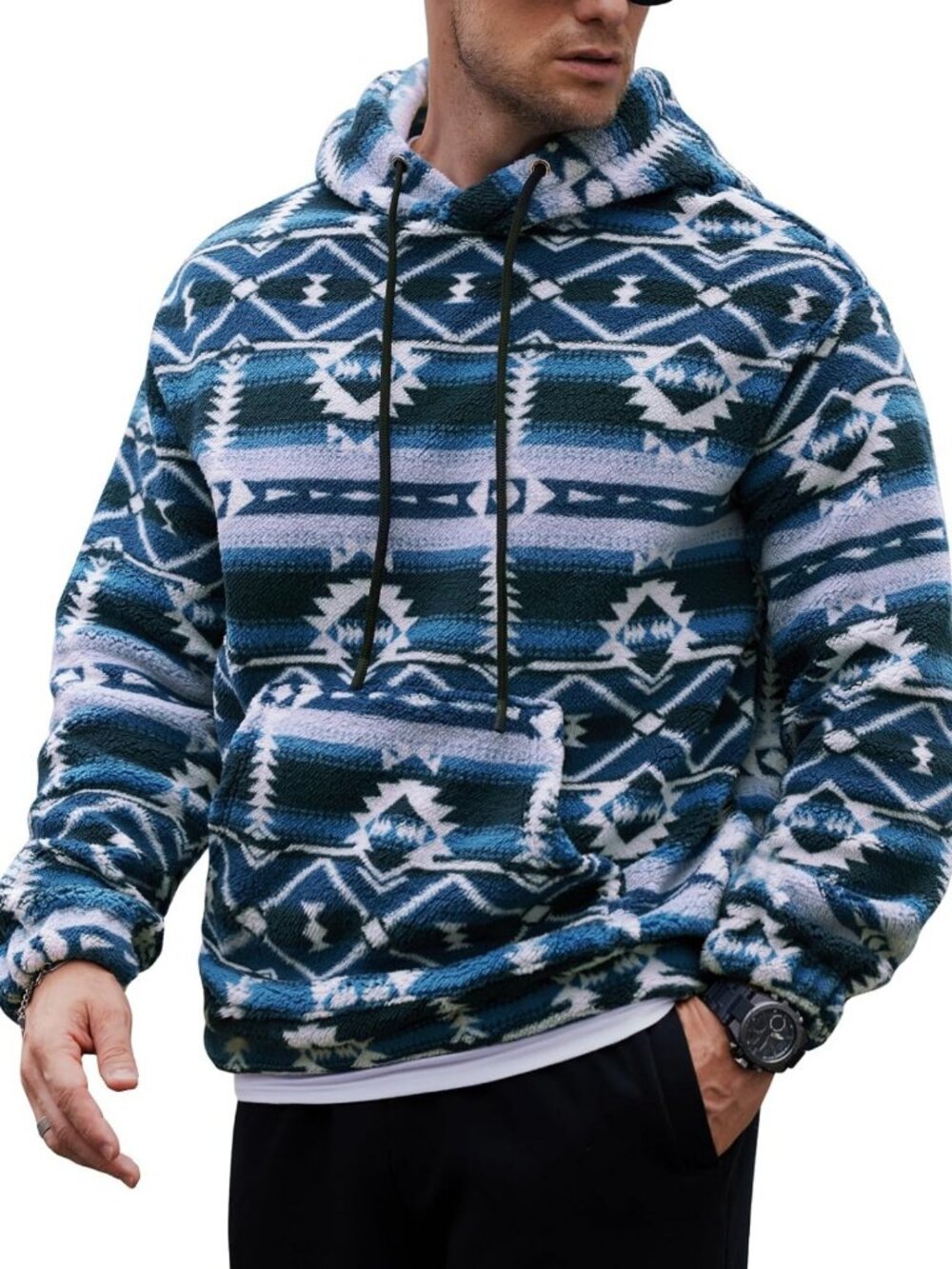Cozy Unisex Aztec Tribal Hoodie | Sherpa Fluff Sweatshirt for Men & Women
